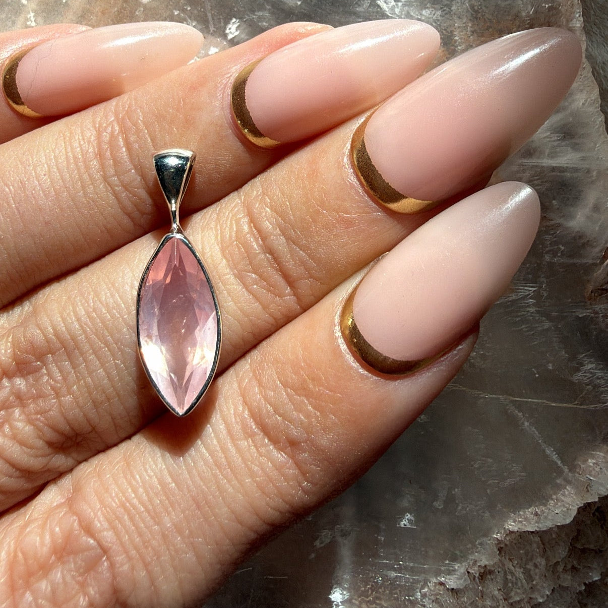 Gem Rose Quartz Sterling Silver Pendant