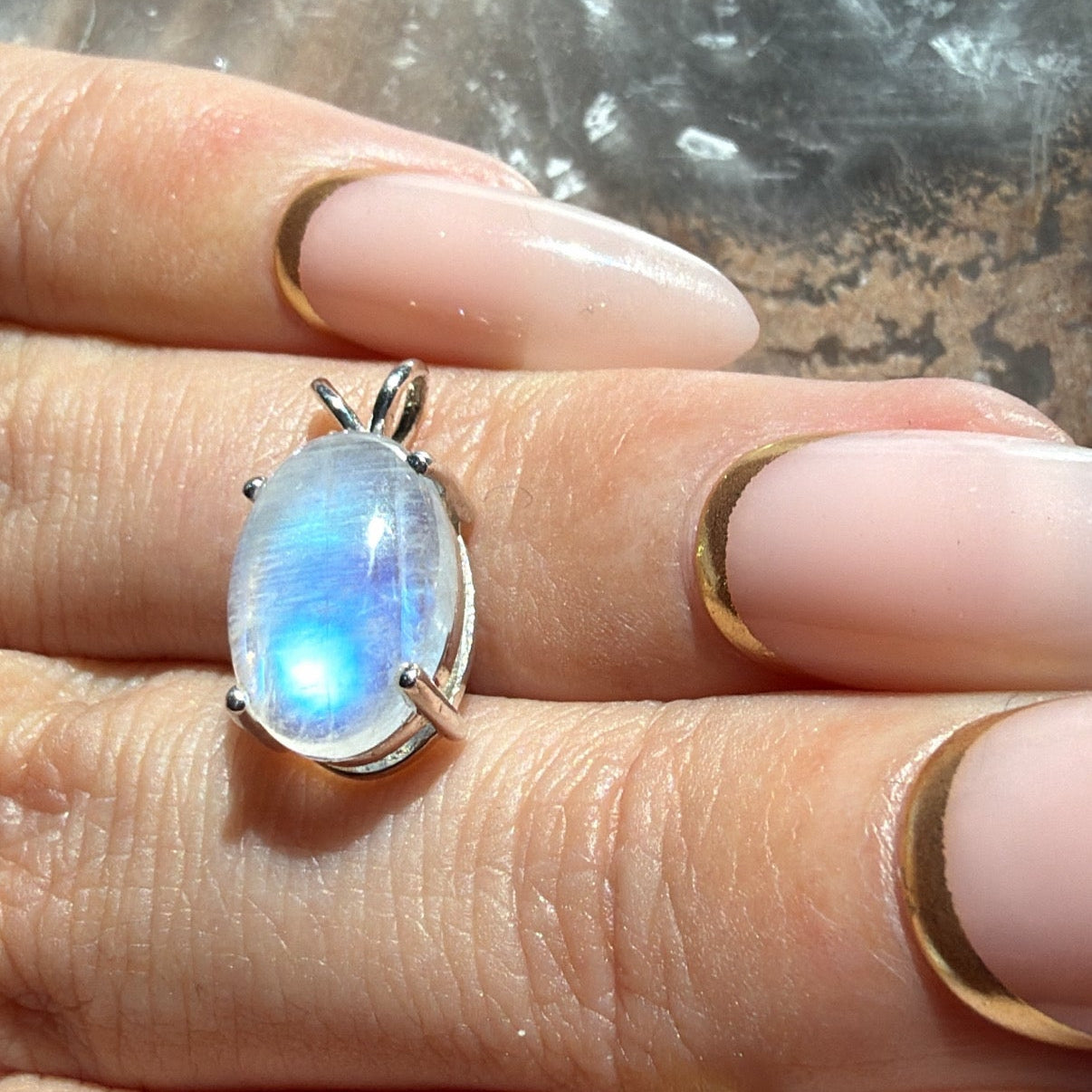 Rainbow Moonstone Sterling Silver Pendant