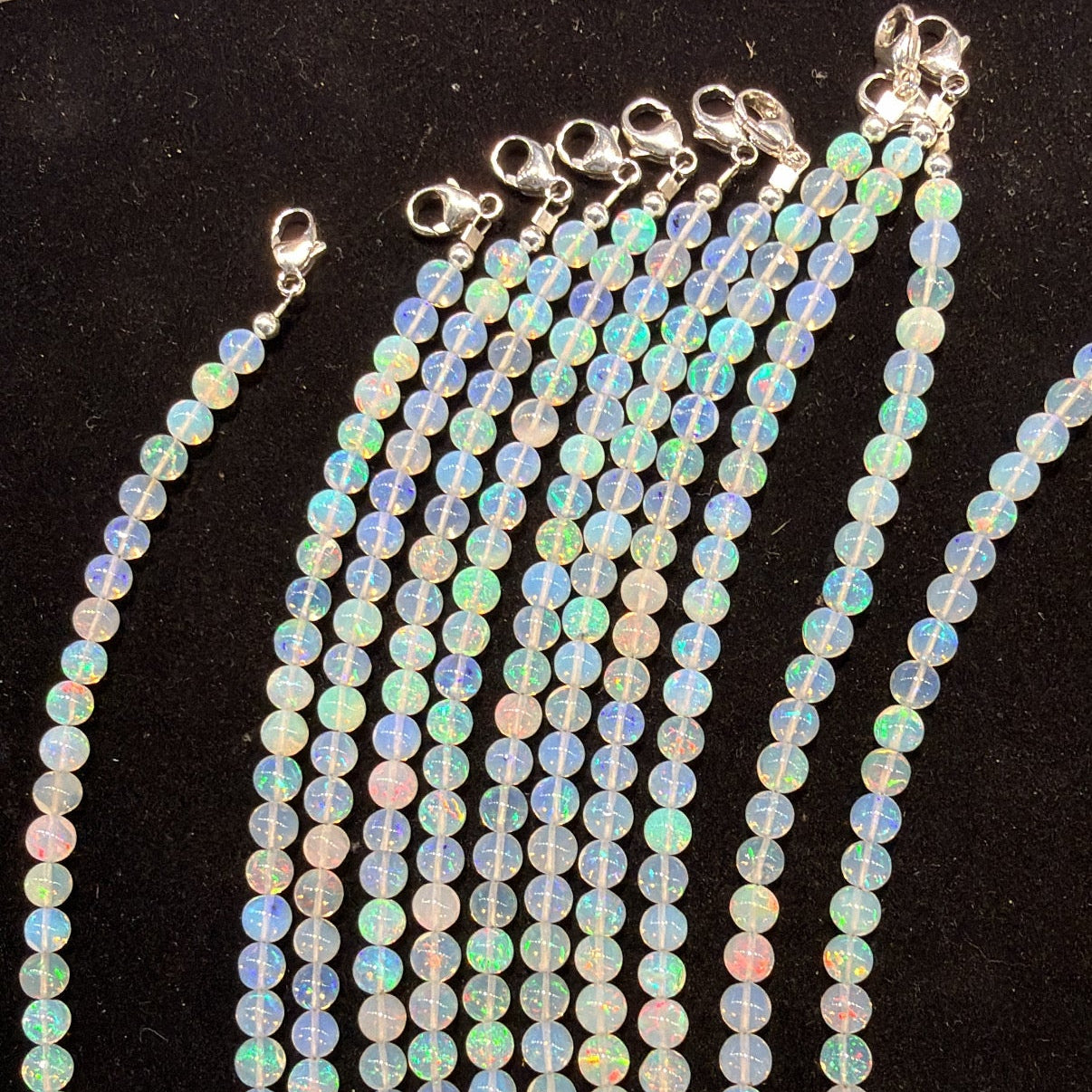 Ethiopian Opal 6mm Bead Sterling Silver Bracelet