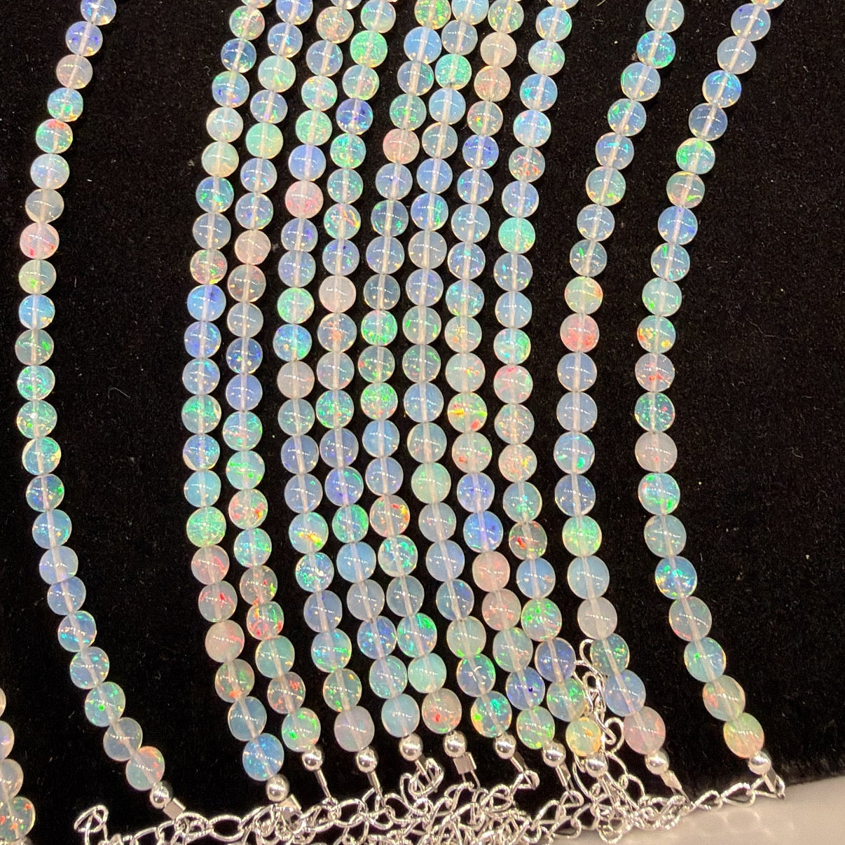Ethiopian Opal 6mm Bead Sterling Silver Bracelet